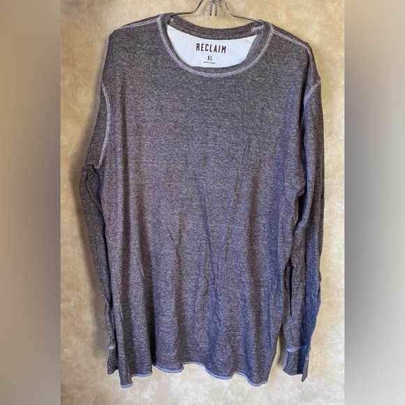 Reclaim Other - Buckle Reclaim Brown Long Sleeve Henley with White Stitching 100% Cotton XL